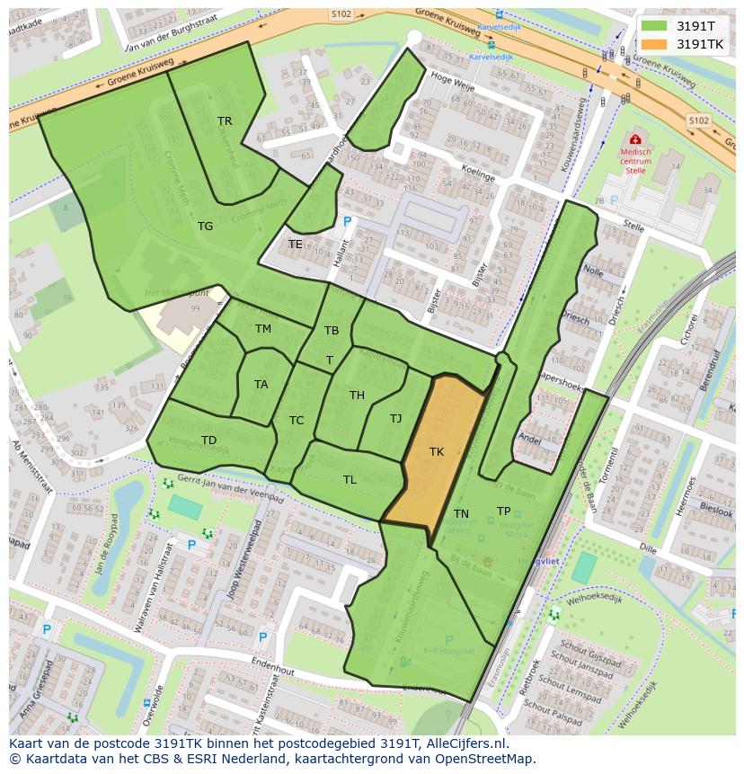 Afbeelding van het postcodegebied 3191 TK op de kaart.