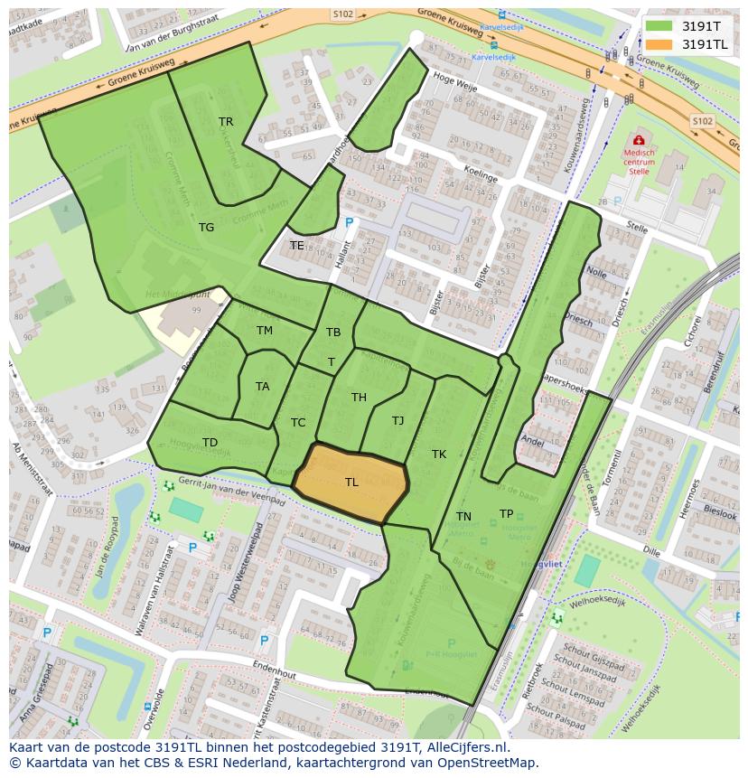 Afbeelding van het postcodegebied 3191 TL op de kaart.