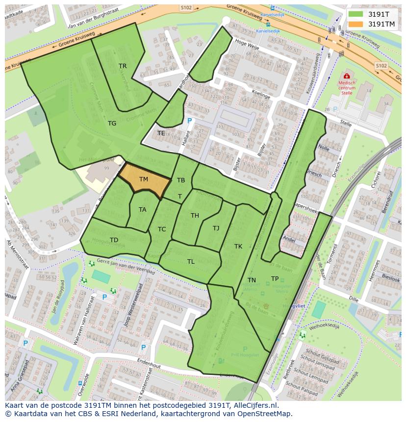 Afbeelding van het postcodegebied 3191 TM op de kaart.