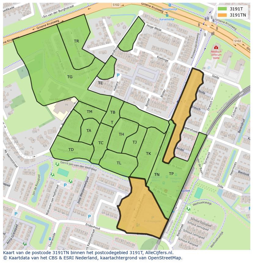 Afbeelding van het postcodegebied 3191 TN op de kaart.