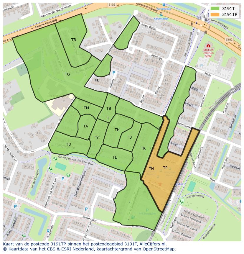 Afbeelding van het postcodegebied 3191 TP op de kaart.