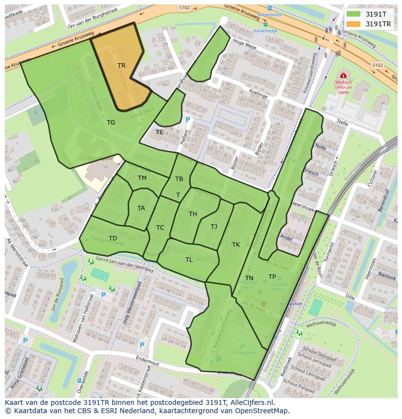 Afbeelding van het postcodegebied 3191 TR op de kaart.