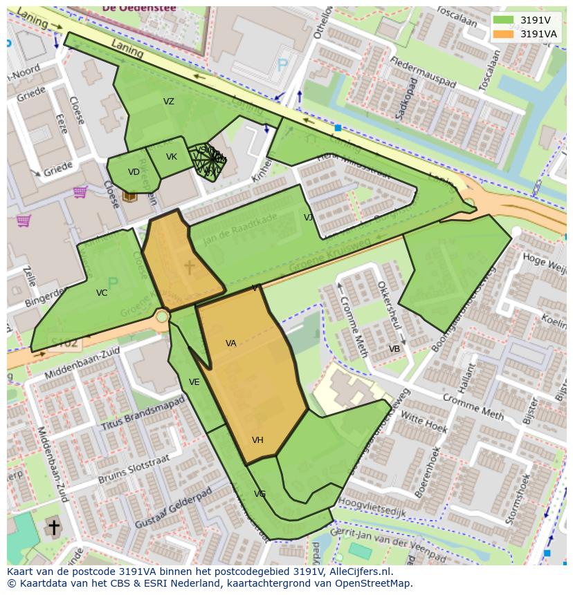 Afbeelding van het postcodegebied 3191 VA op de kaart.