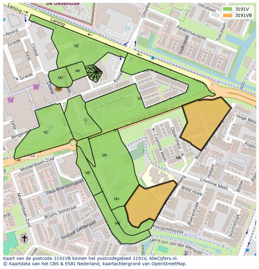 Afbeelding van het postcodegebied 3191 VB op de kaart.
