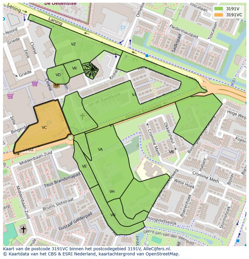 Afbeelding van het postcodegebied 3191 VC op de kaart.