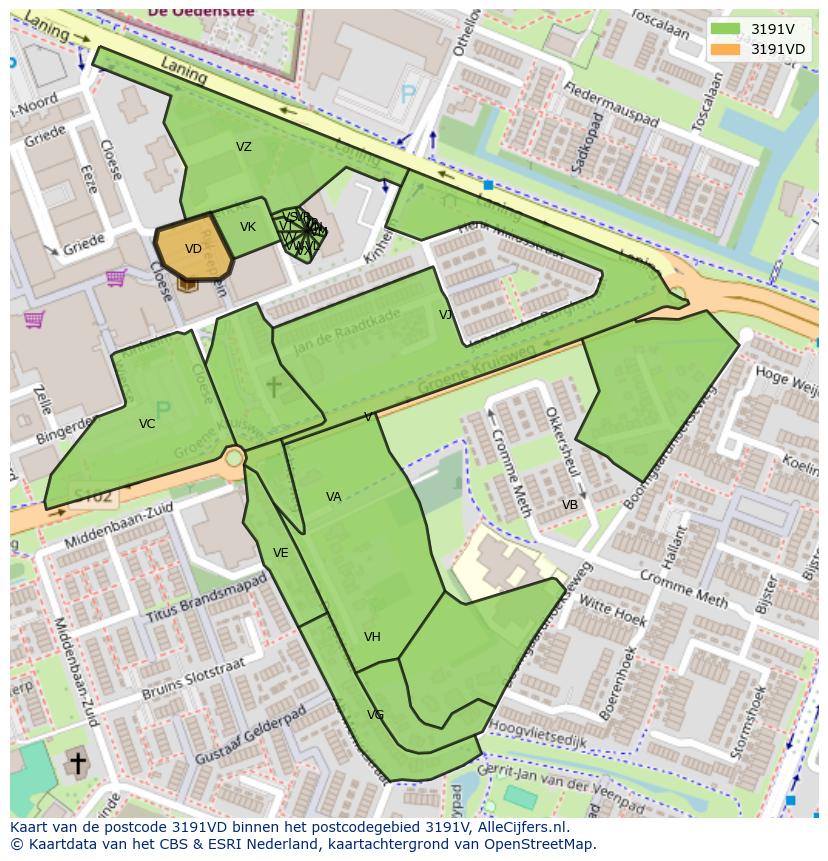 Afbeelding van het postcodegebied 3191 VD op de kaart.