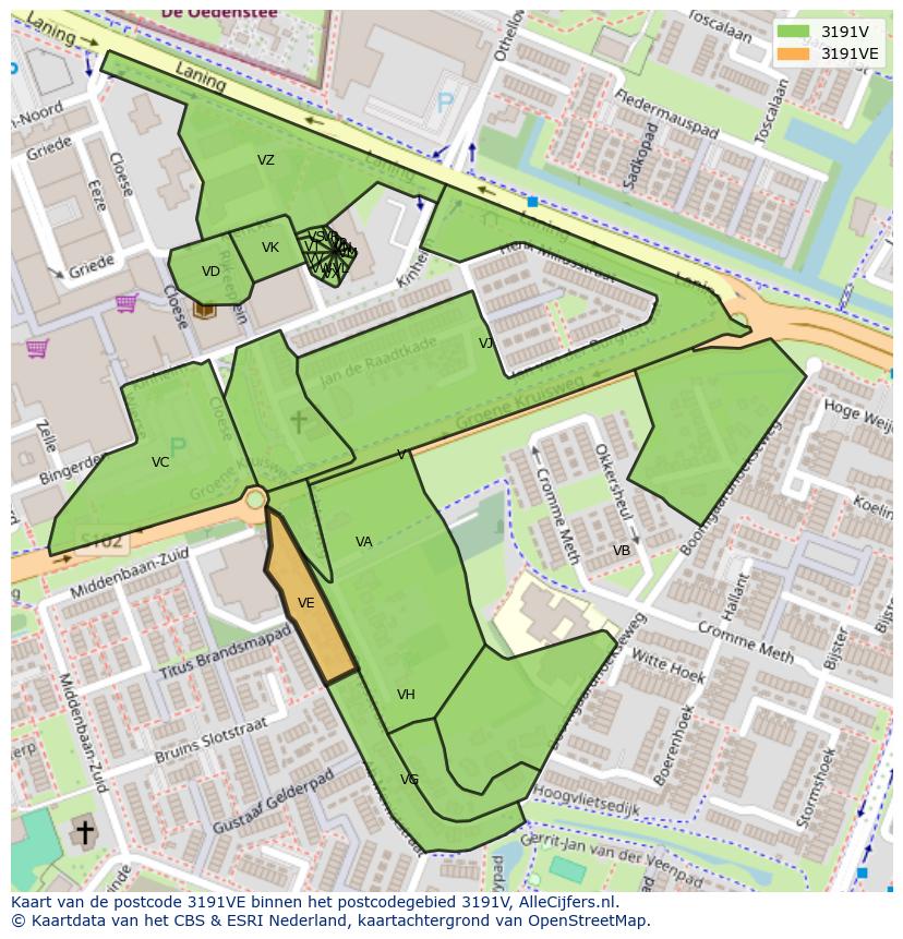 Afbeelding van het postcodegebied 3191 VE op de kaart.