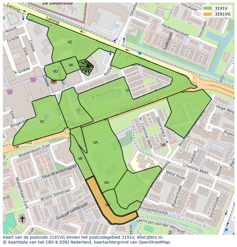 Afbeelding van het postcodegebied 3191 VG op de kaart.