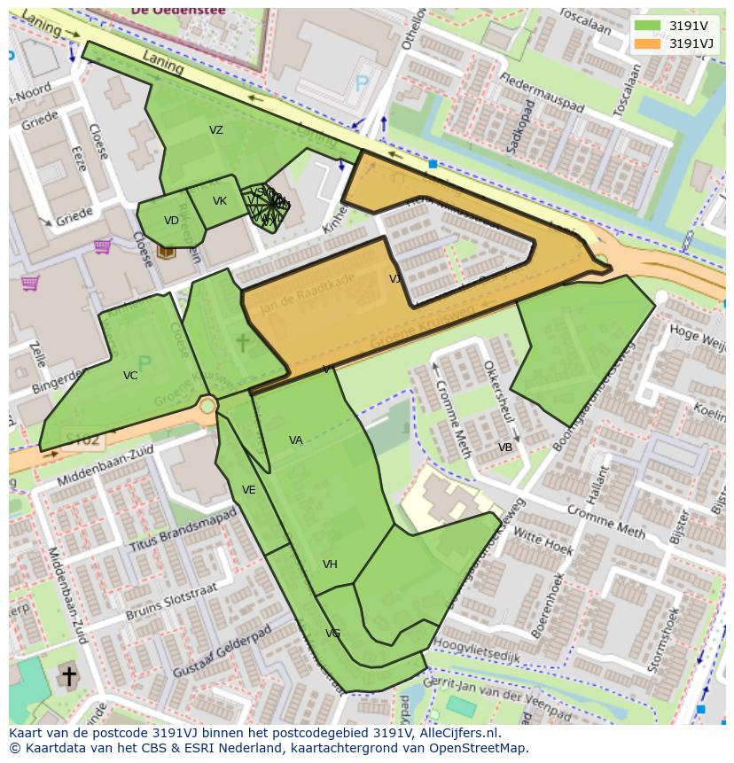 Afbeelding van het postcodegebied 3191 VJ op de kaart.