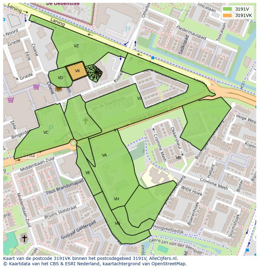 Afbeelding van het postcodegebied 3191 VK op de kaart.