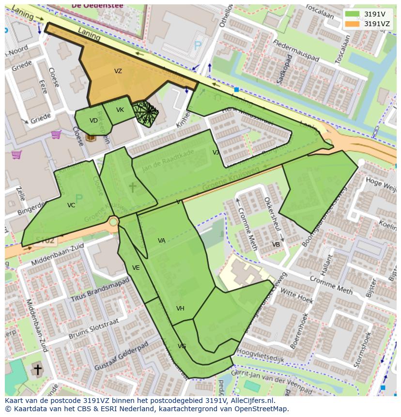Afbeelding van het postcodegebied 3191 VZ op de kaart.