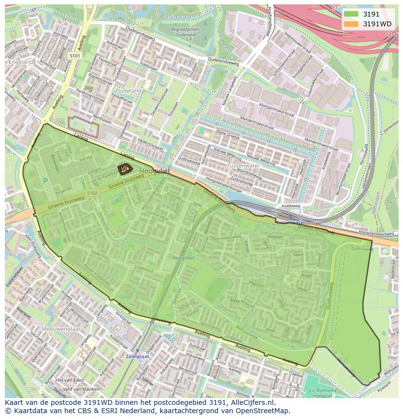 Afbeelding van het postcodegebied 3191 WD op de kaart.