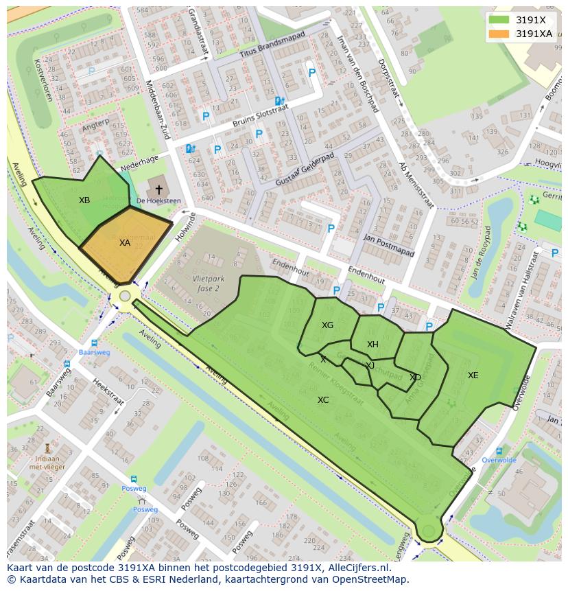 Afbeelding van het postcodegebied 3191 XA op de kaart.