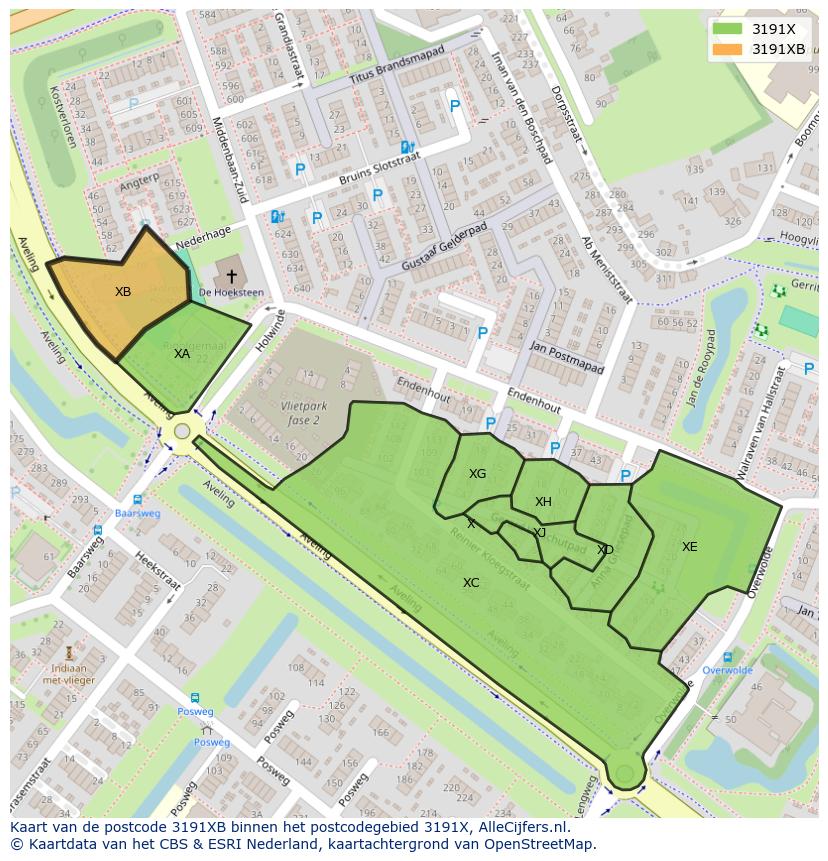 Afbeelding van het postcodegebied 3191 XB op de kaart.