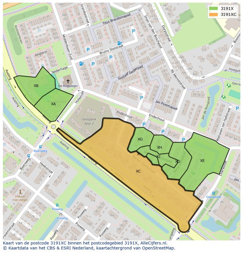 Afbeelding van het postcodegebied 3191 XC op de kaart.