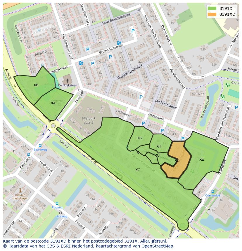 Afbeelding van het postcodegebied 3191 XD op de kaart.