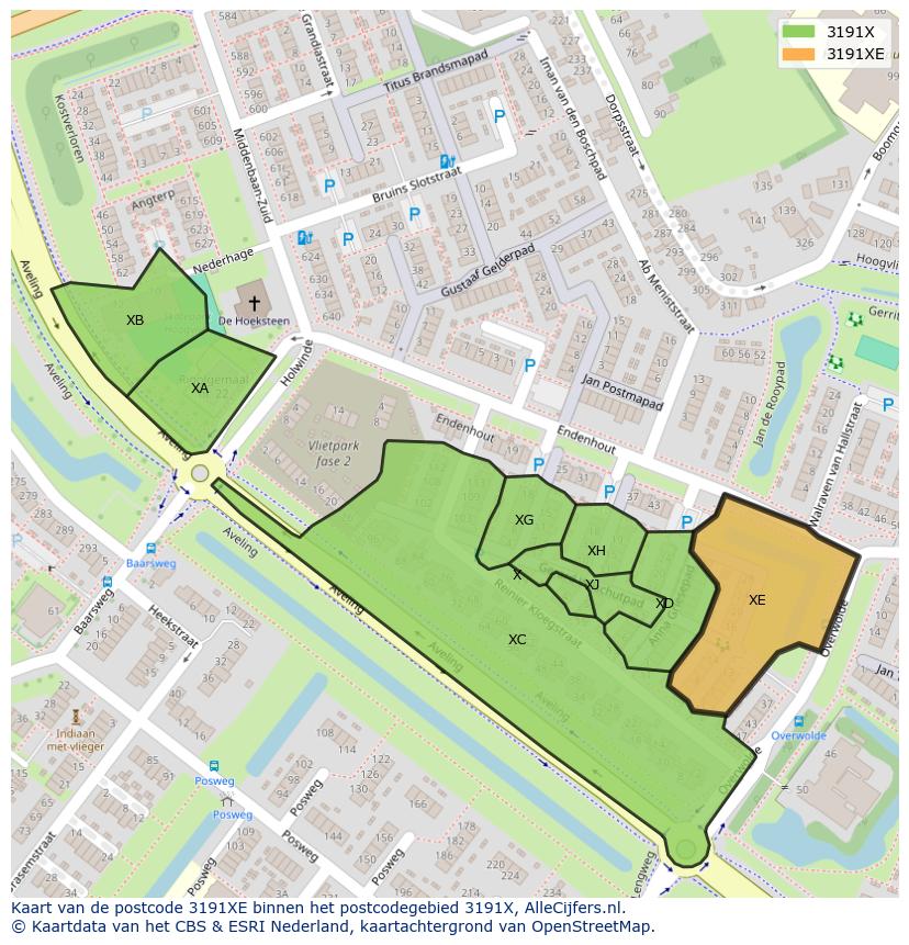 Afbeelding van het postcodegebied 3191 XE op de kaart.