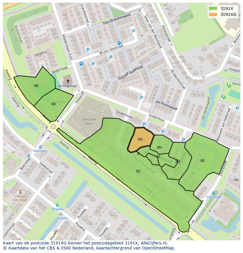 Afbeelding van het postcodegebied 3191 XG op de kaart.