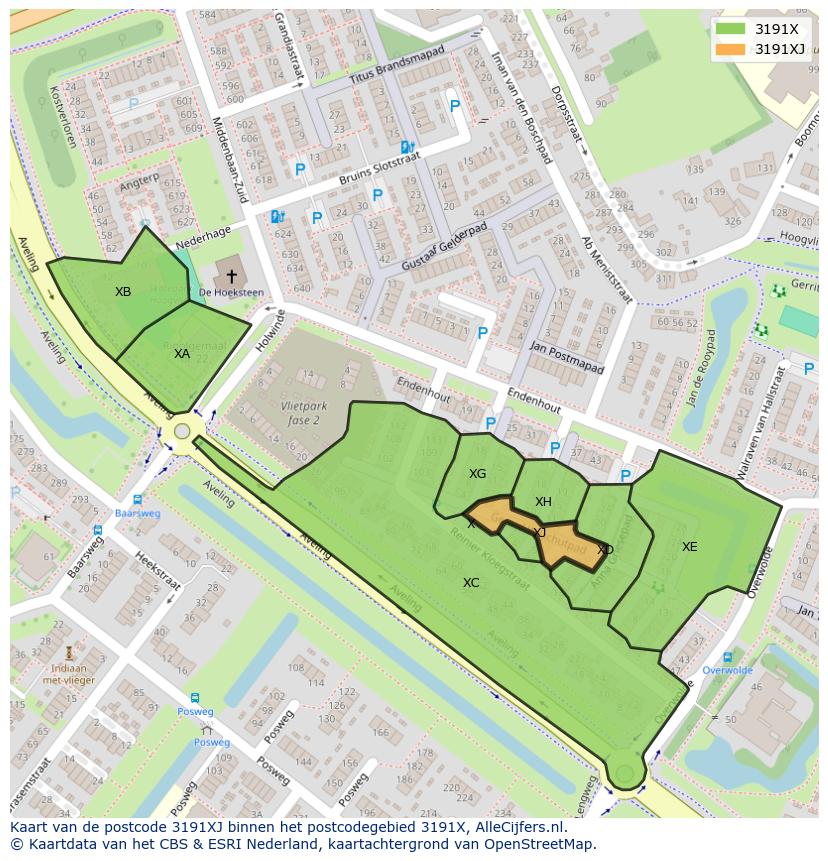 Afbeelding van het postcodegebied 3191 XJ op de kaart.