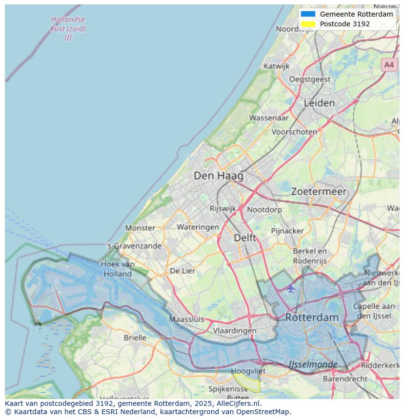 Afbeelding van het postcodegebied 3192 op de kaart.