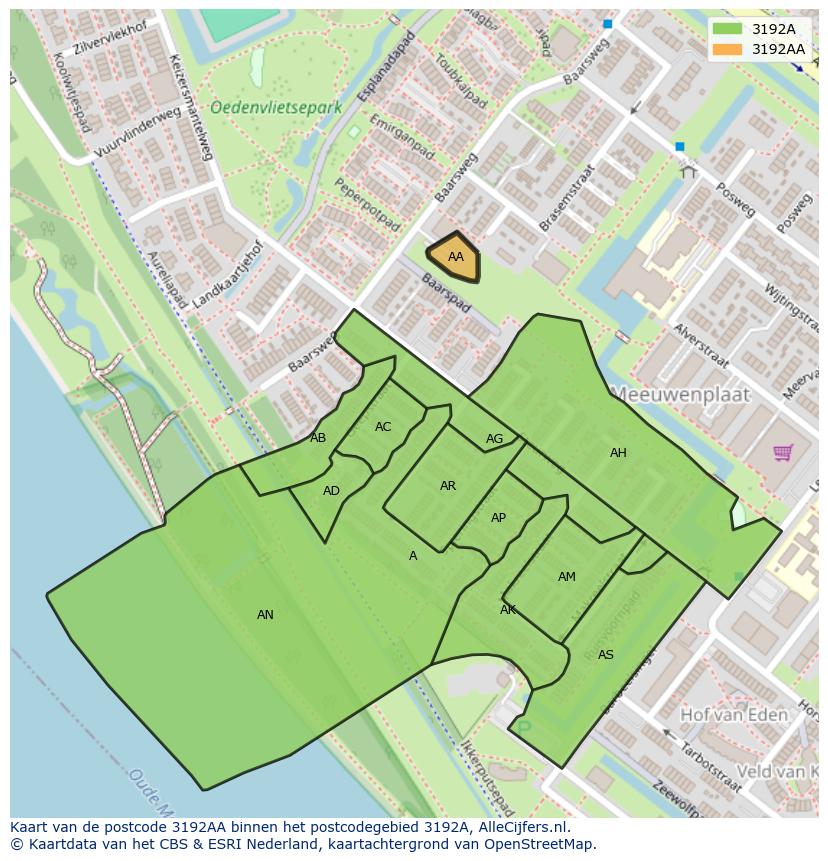 Afbeelding van het postcodegebied 3192 AA op de kaart.