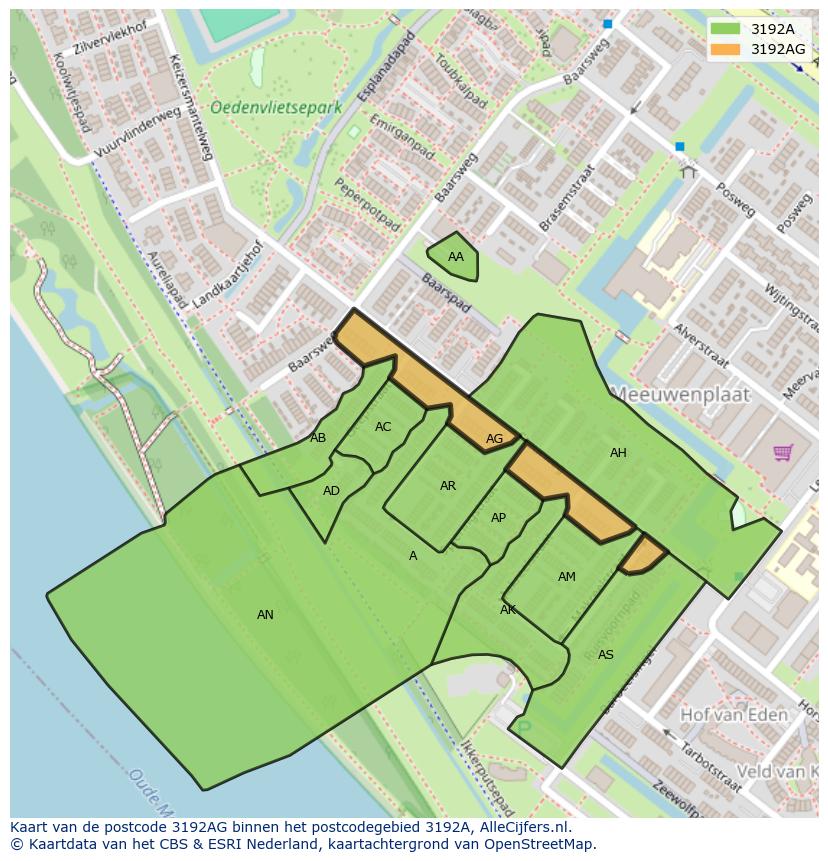 Afbeelding van het postcodegebied 3192 AG op de kaart.