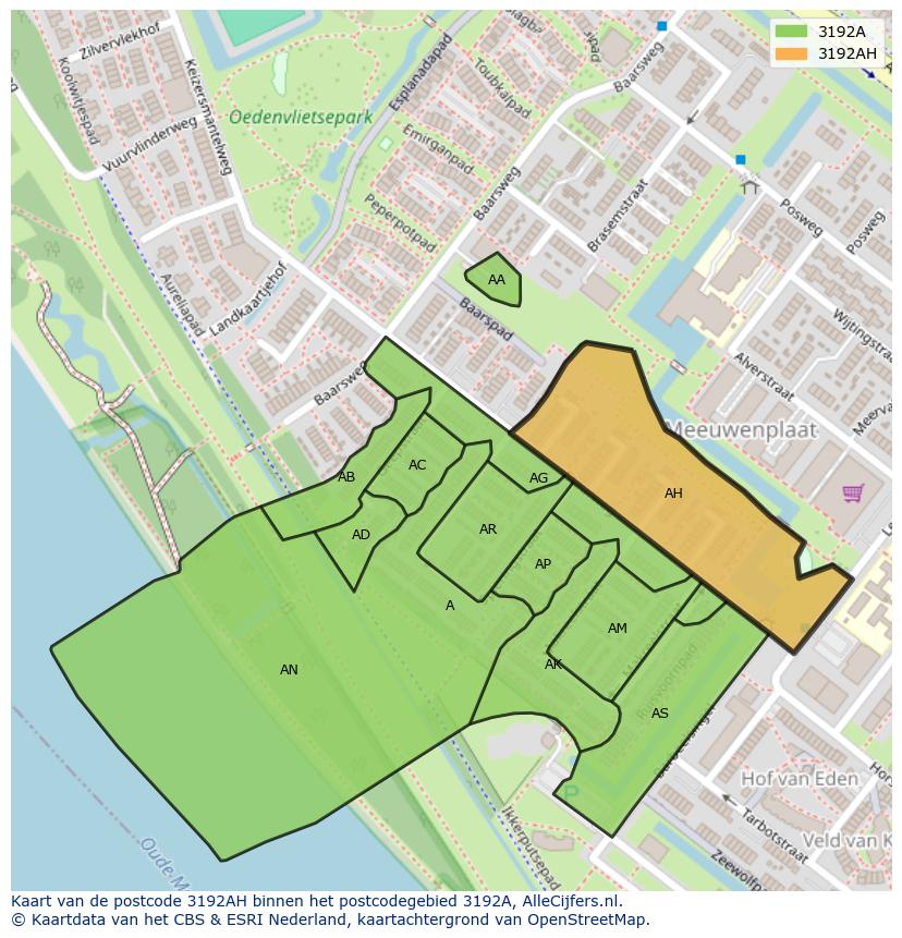 Afbeelding van het postcodegebied 3192 AH op de kaart.
