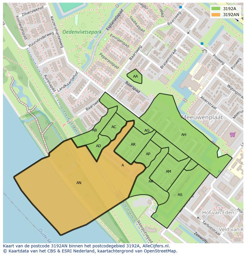 Afbeelding van het postcodegebied 3192 AN op de kaart.