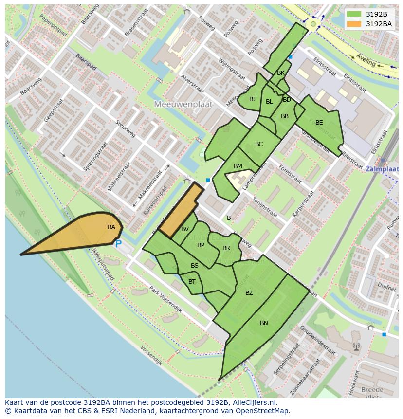 Afbeelding van het postcodegebied 3192 BA op de kaart.