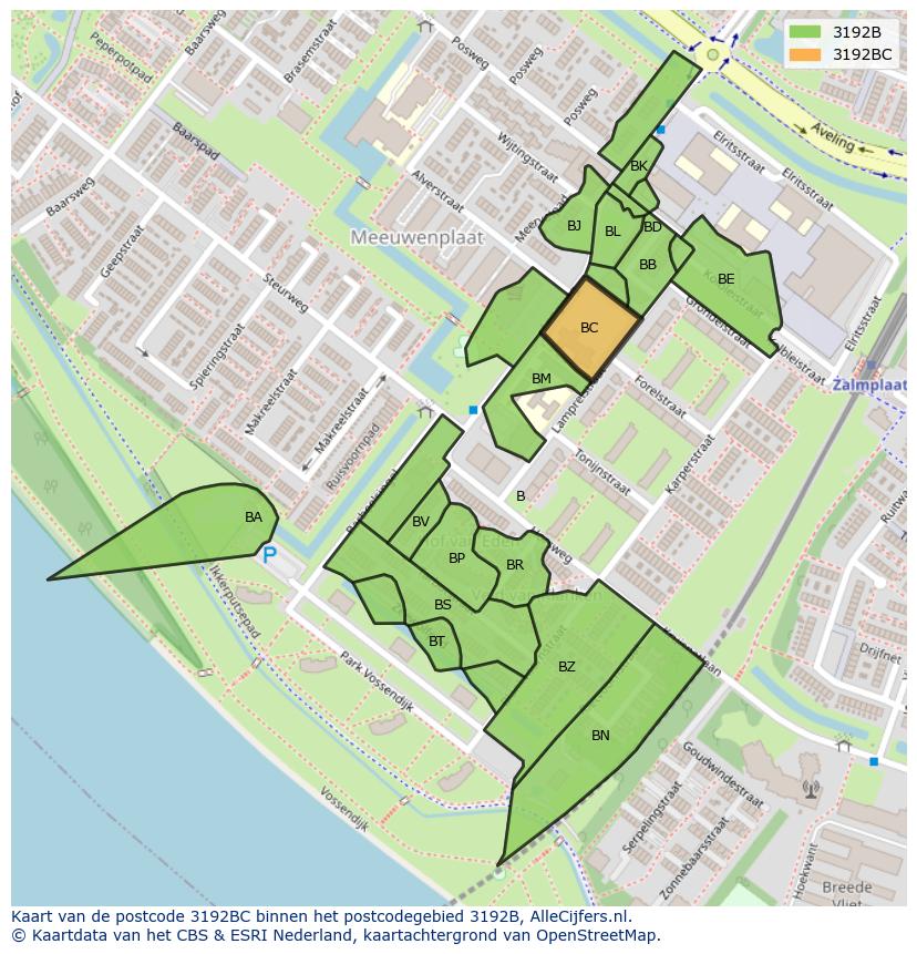 Afbeelding van het postcodegebied 3192 BC op de kaart.