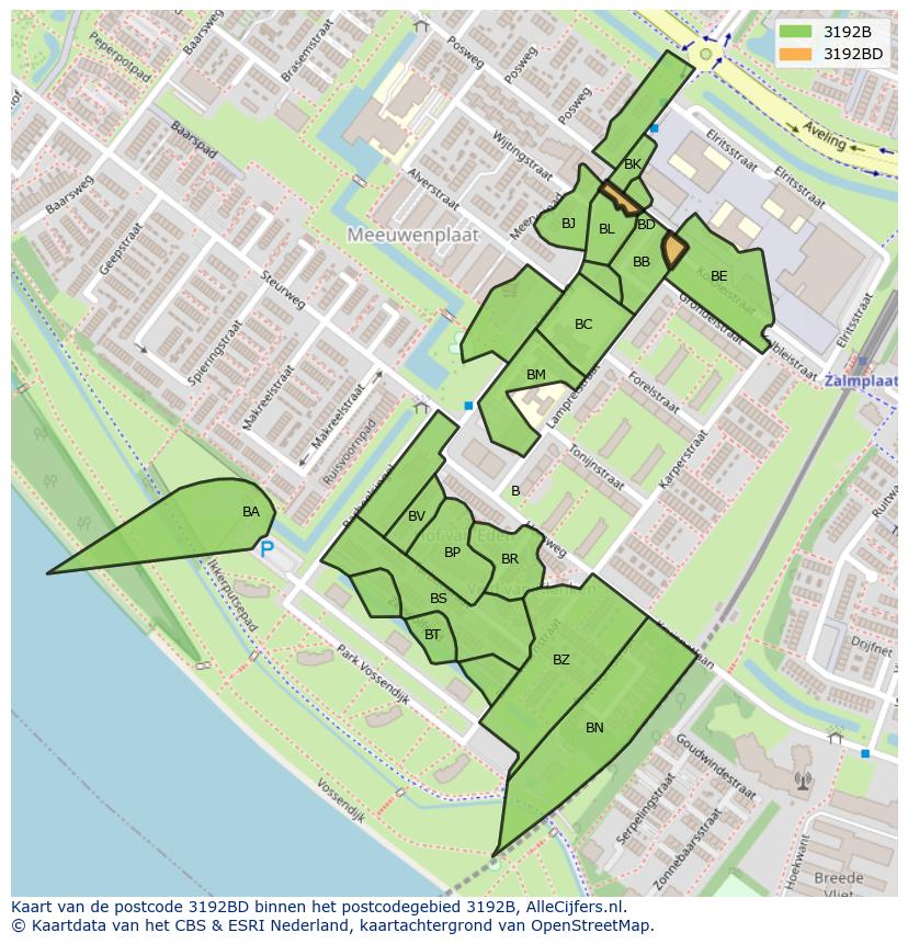 Afbeelding van het postcodegebied 3192 BD op de kaart.