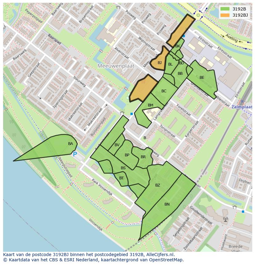 Afbeelding van het postcodegebied 3192 BJ op de kaart.