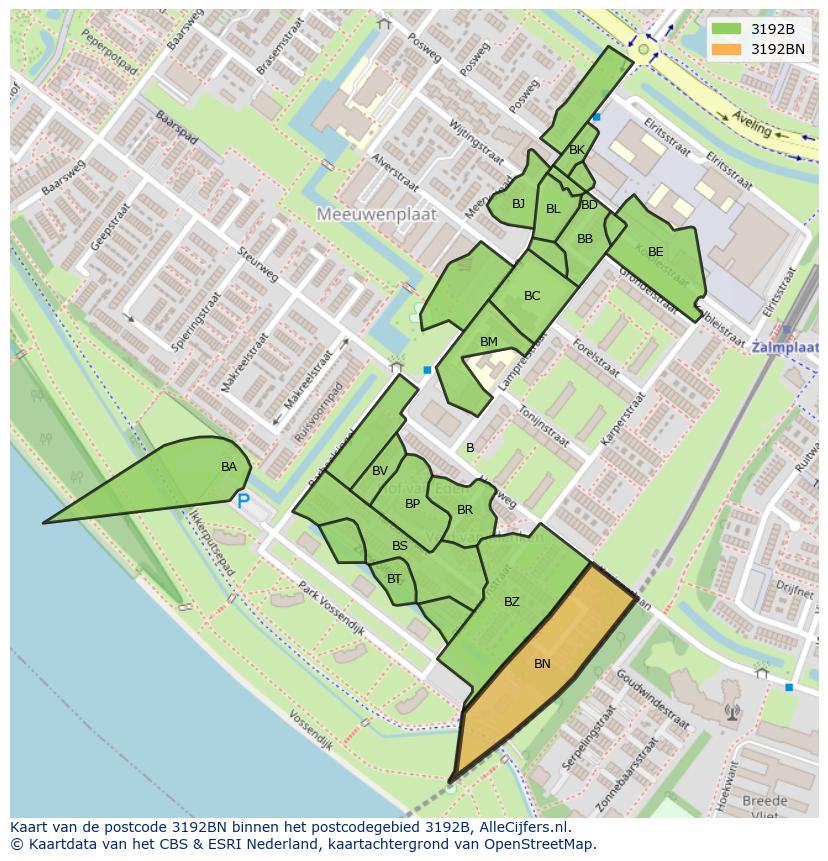 Afbeelding van het postcodegebied 3192 BN op de kaart.