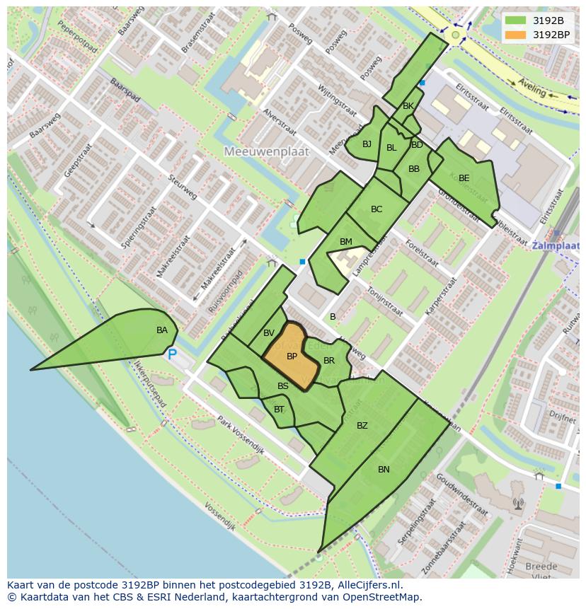 Afbeelding van het postcodegebied 3192 BP op de kaart.