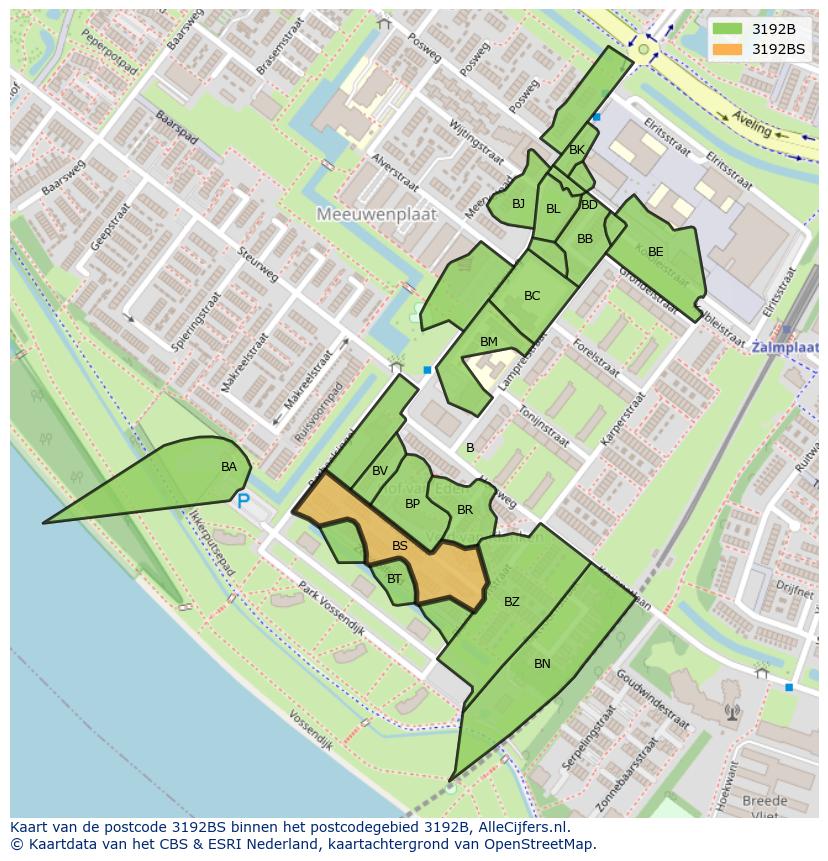 Afbeelding van het postcodegebied 3192 BS op de kaart.