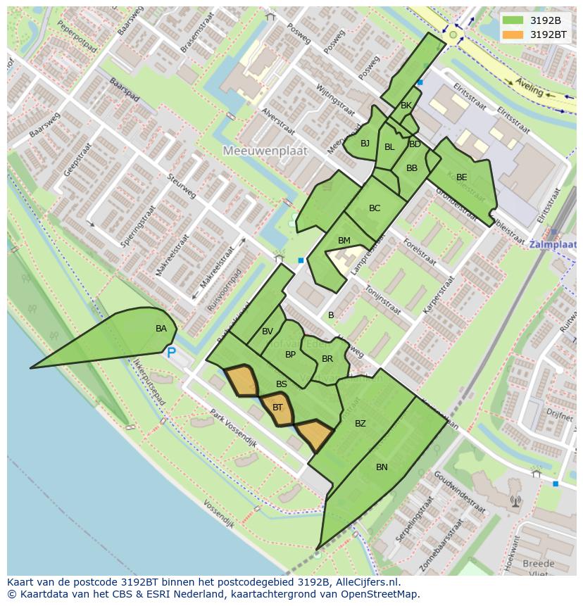 Afbeelding van het postcodegebied 3192 BT op de kaart.
