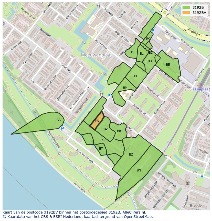Afbeelding van het postcodegebied 3192 BV op de kaart.