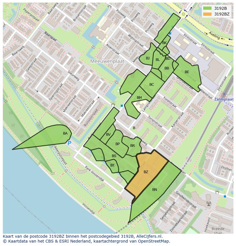 Afbeelding van het postcodegebied 3192 BZ op de kaart.