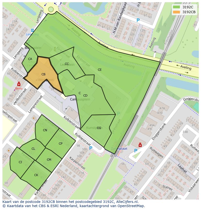 Afbeelding van het postcodegebied 3192 CB op de kaart.