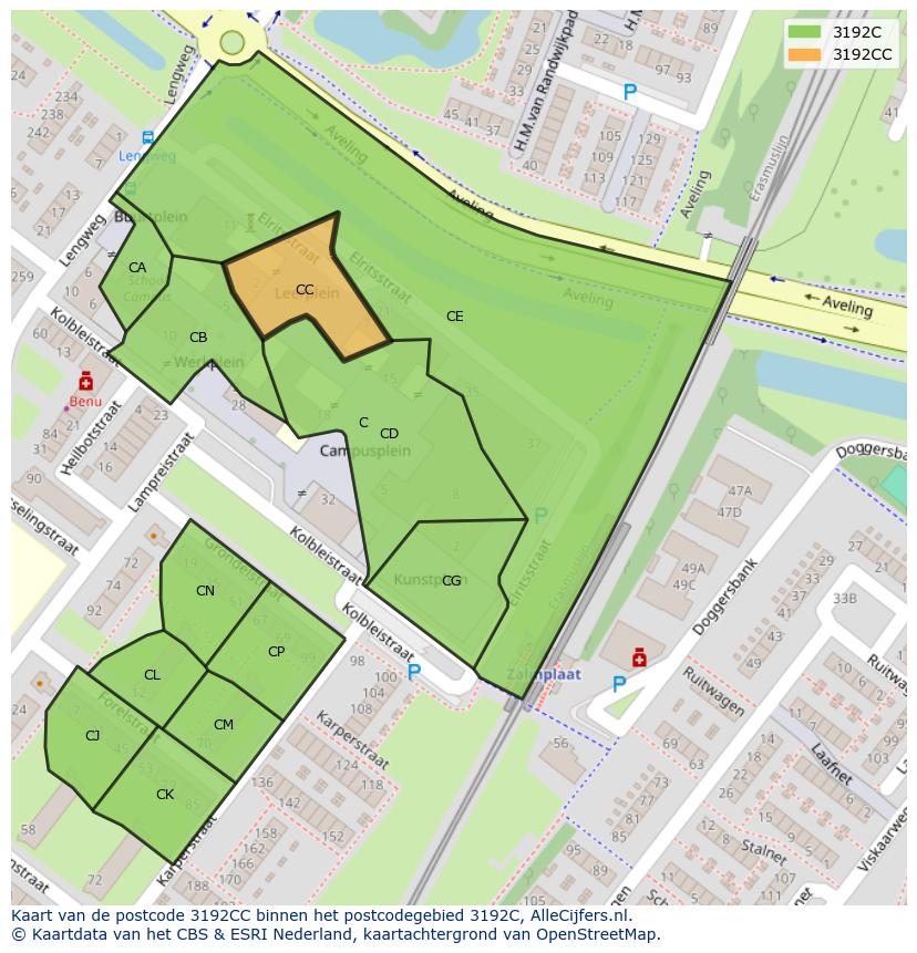 Afbeelding van het postcodegebied 3192 CC op de kaart.