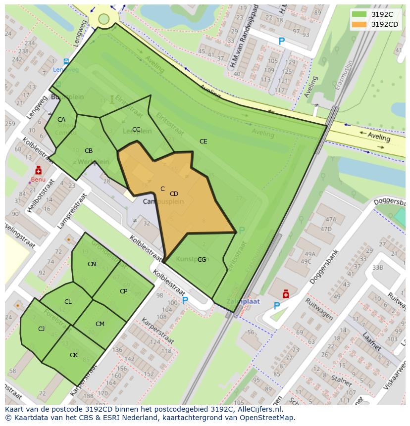 Afbeelding van het postcodegebied 3192 CD op de kaart.