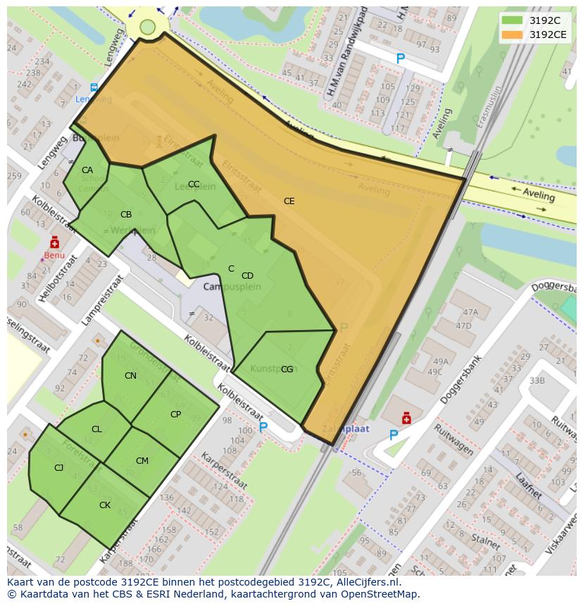 Afbeelding van het postcodegebied 3192 CE op de kaart.