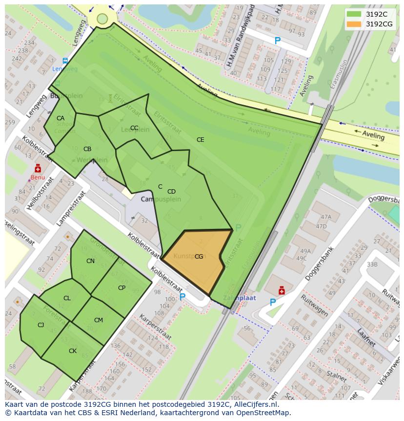 Afbeelding van het postcodegebied 3192 CG op de kaart.