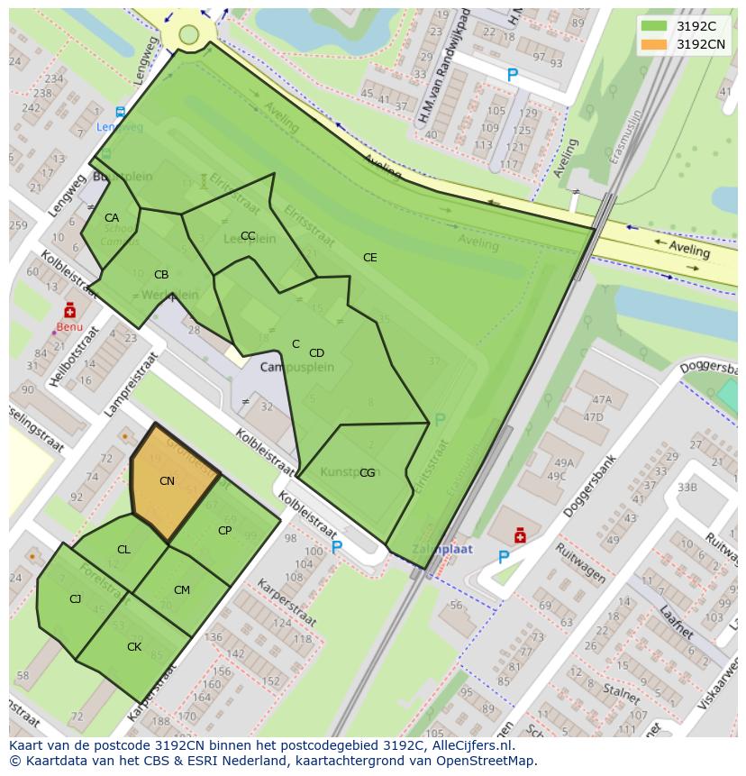Afbeelding van het postcodegebied 3192 CN op de kaart.