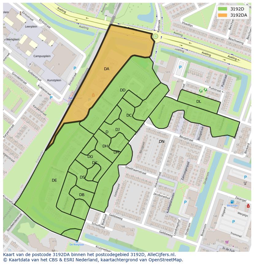Afbeelding van het postcodegebied 3192 DA op de kaart.