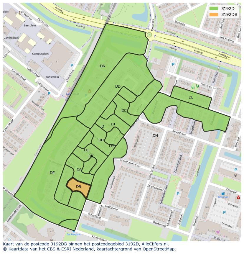Afbeelding van het postcodegebied 3192 DB op de kaart.