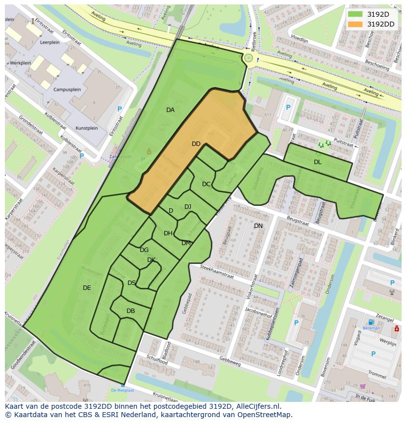 Afbeelding van het postcodegebied 3192 DD op de kaart.