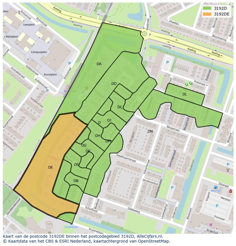 Afbeelding van het postcodegebied 3192 DE op de kaart.
