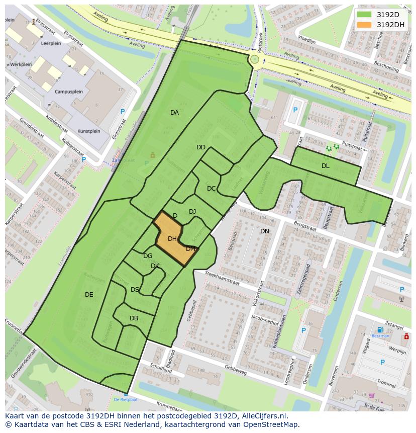 Afbeelding van het postcodegebied 3192 DH op de kaart.