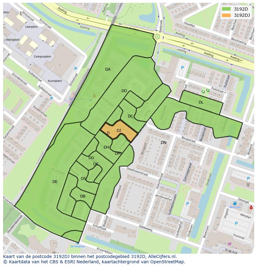 Afbeelding van het postcodegebied 3192 DJ op de kaart.